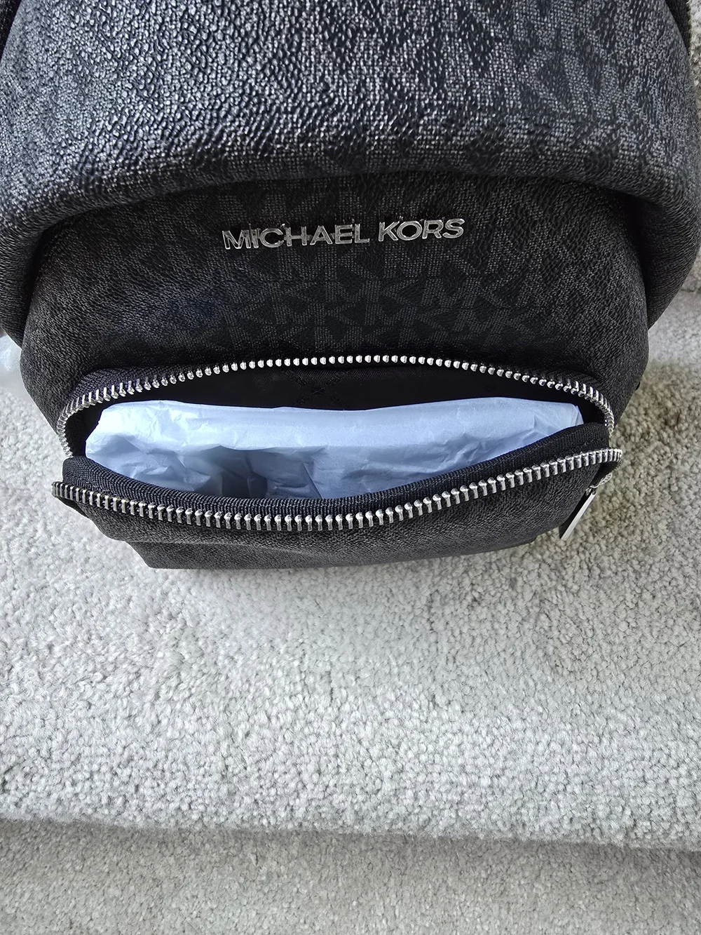 Michael Kors Small Monogram Logo Backpack in Charcoal Black